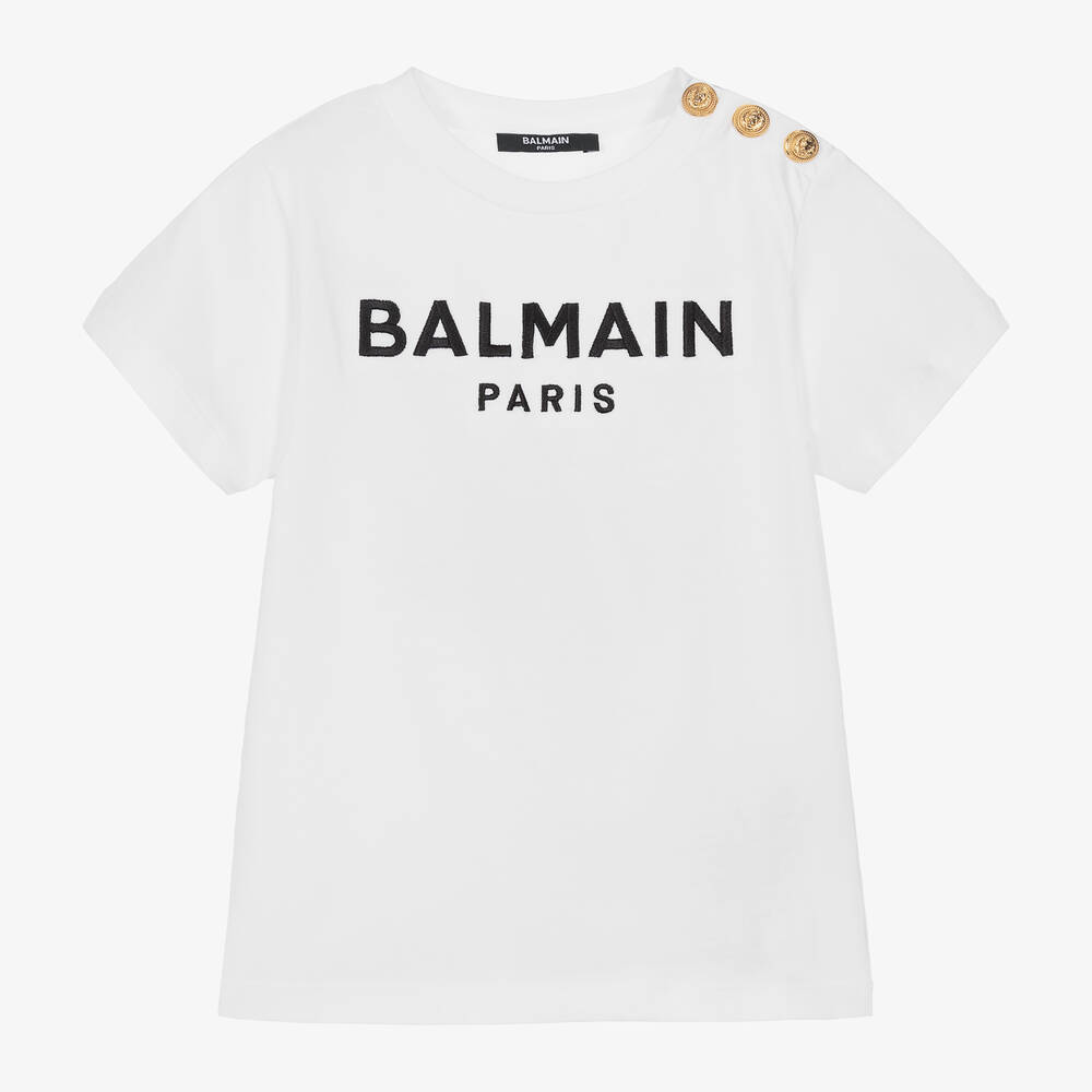 Balmain - White Balmain Paris Cotton T-Shirt | Childrensalon