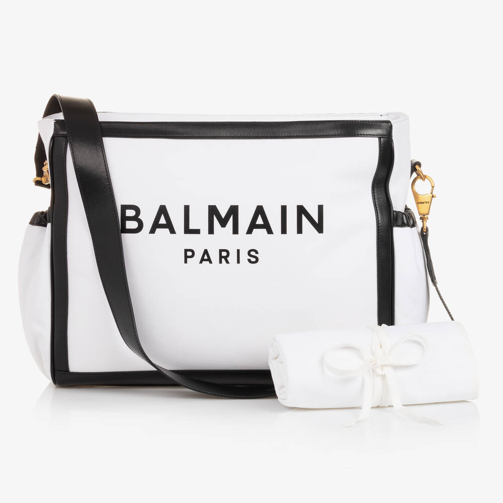 Balmain White & Black Baby Changing Bag (43cm) In Gold