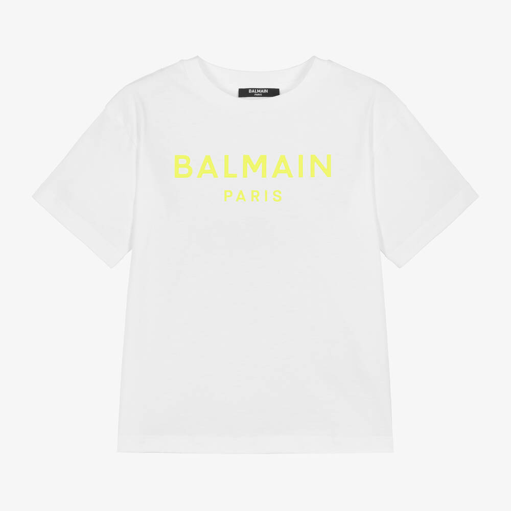 Balmain - T-shirt blanc en jersey de coton | Childrensalon