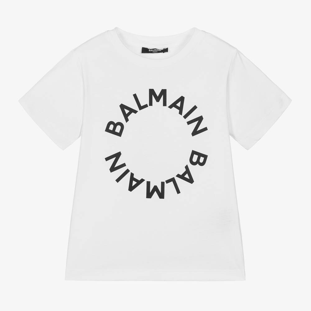 Balmain - White Cotton T-Shirt | Childrensalon