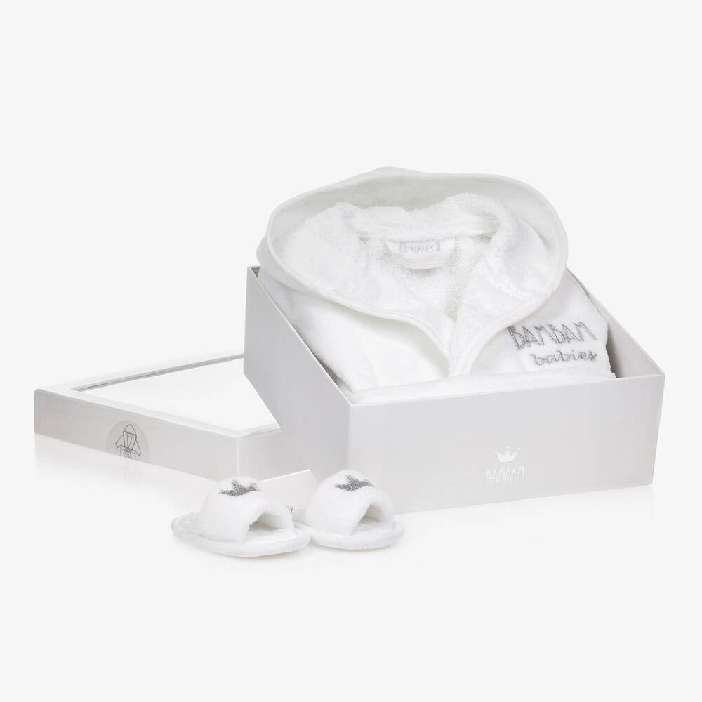 Bam Bam - White Bathrobe Baby Gift Set  | Childrensalon