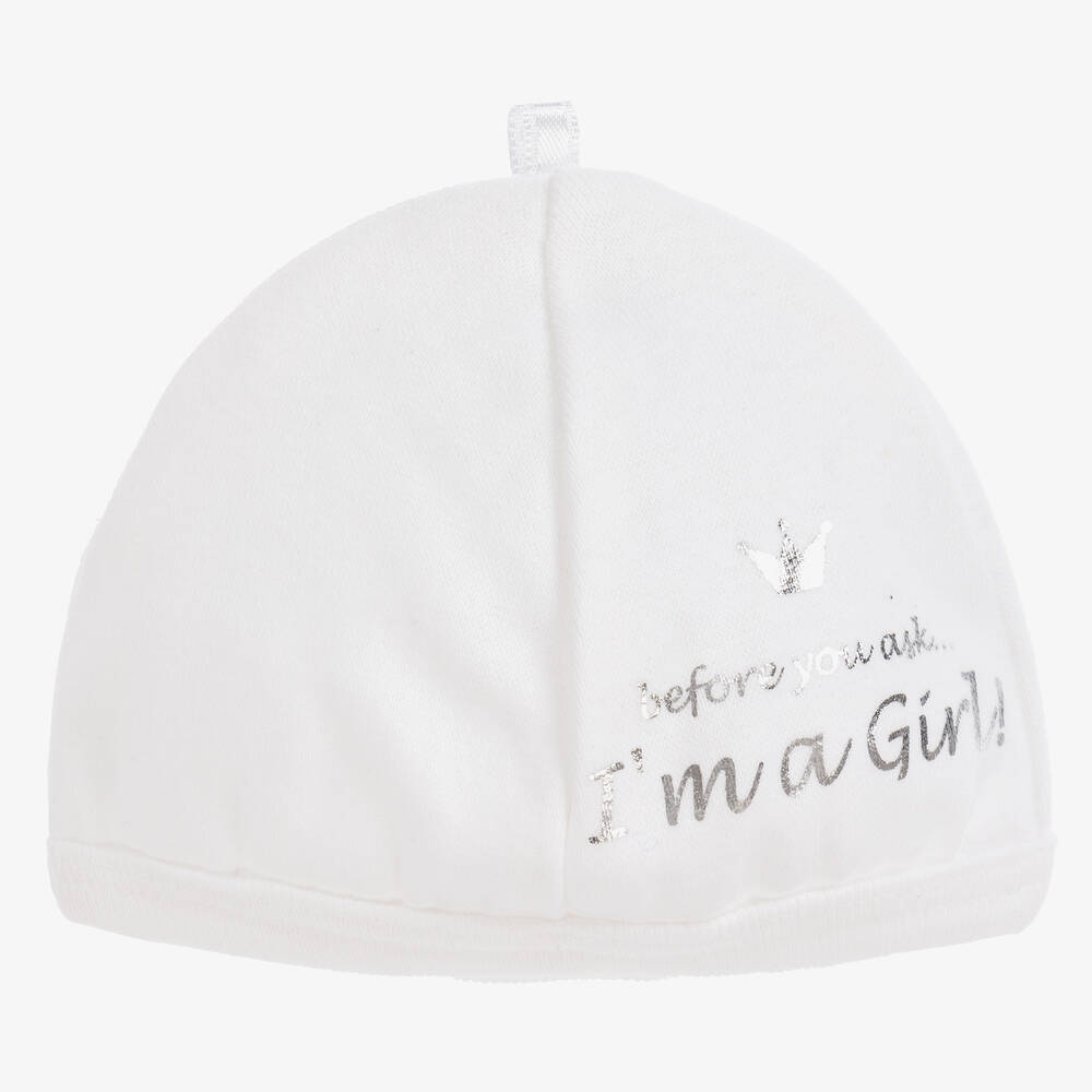 Bam Bam - White Cotton Baby Hat | Childrensalon