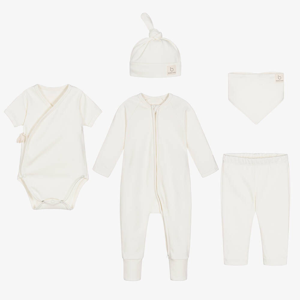 Bamboo Baby - Ivory Organic Cotton 5 Piece Babysuit Set | Childrensalon