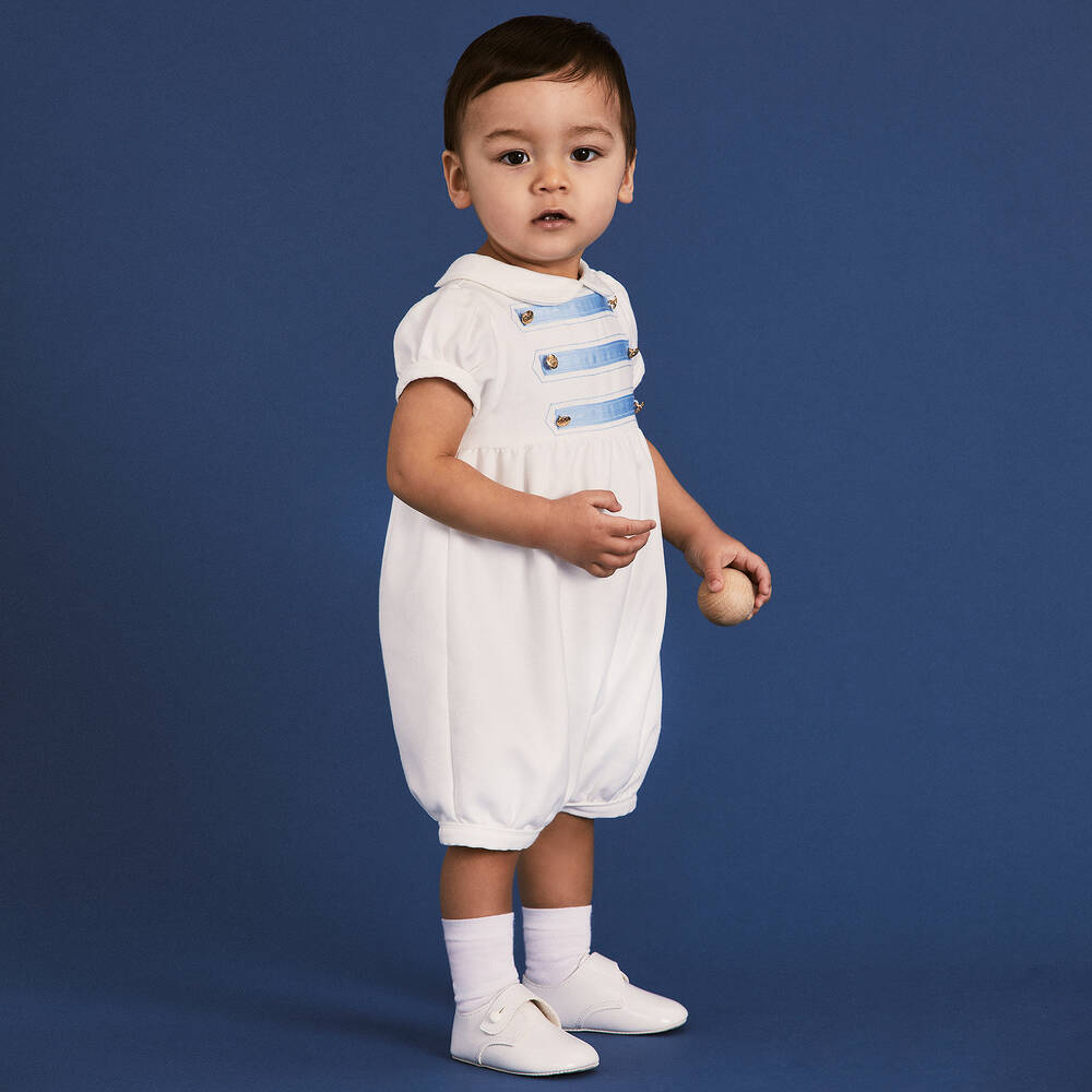Beatrice & George-Combishort style militaire blanc en viscose bébé garçon | Childrensalon