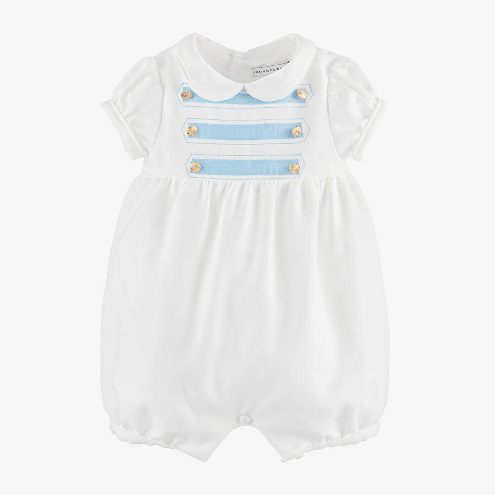 Beatrice & George - Combishort style militaire blanc en viscose bébé garçon | Childrensalon