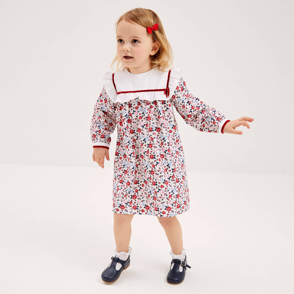 Beatrice & George-Кремово-красное платье из хлопка в цветочек для малышек | Childrensalon