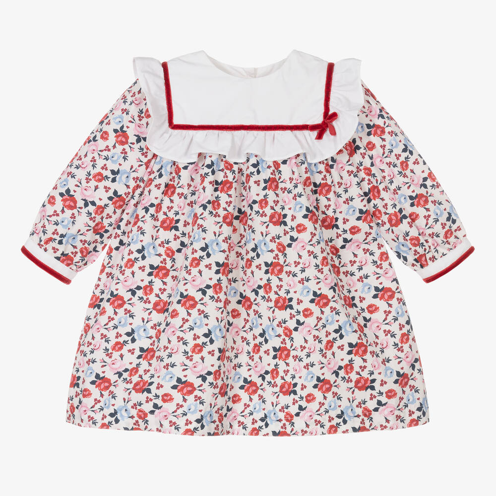 Beatrice & George - Baby Girls Ivory & Red Cotton Floral Dress  | Childrensalon