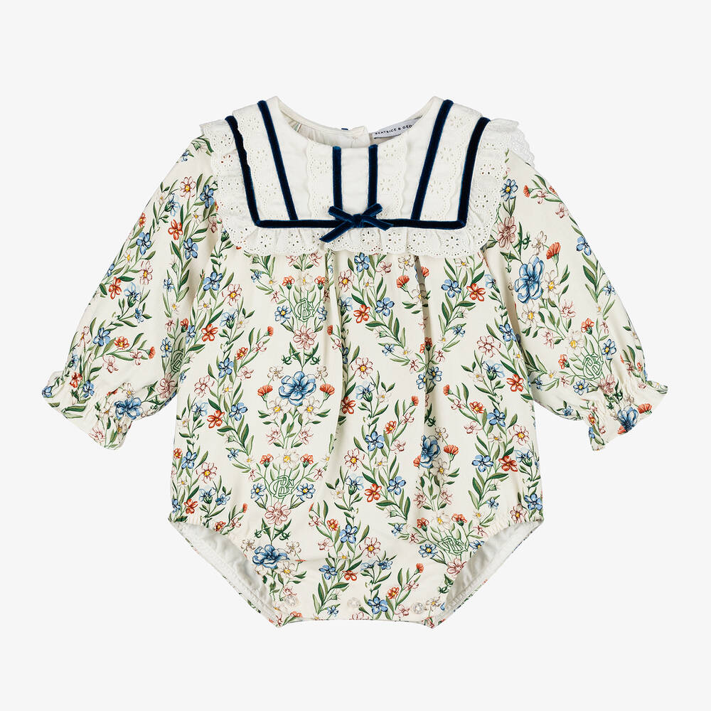 Beatrice & George - Baby Girls Ivory Viscose Floral Shortie  | Childrensalon