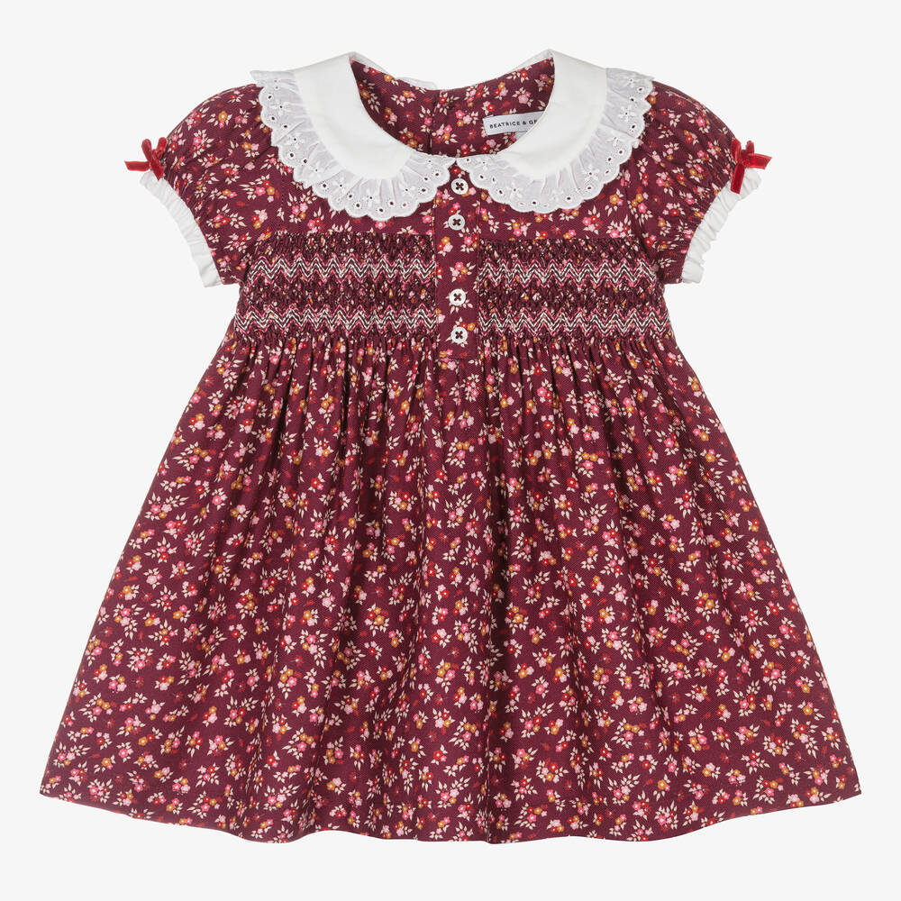 Beatrice & George - Baby Girls Red Ditsy Floral Smocked Dress | Childrensalon