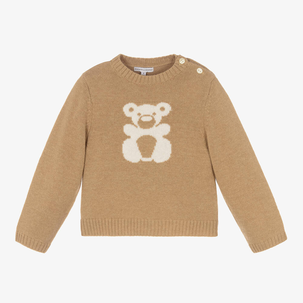 Beatrice & George - Beige Wool & Cashmere Teddy Bear Sweater | Childrensalon
