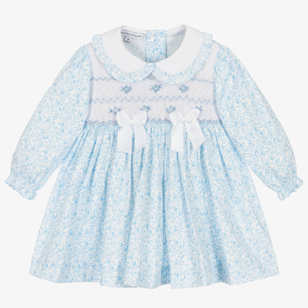 Beatrice & George - Blue Smocked Cotton Dress | Childrensalon