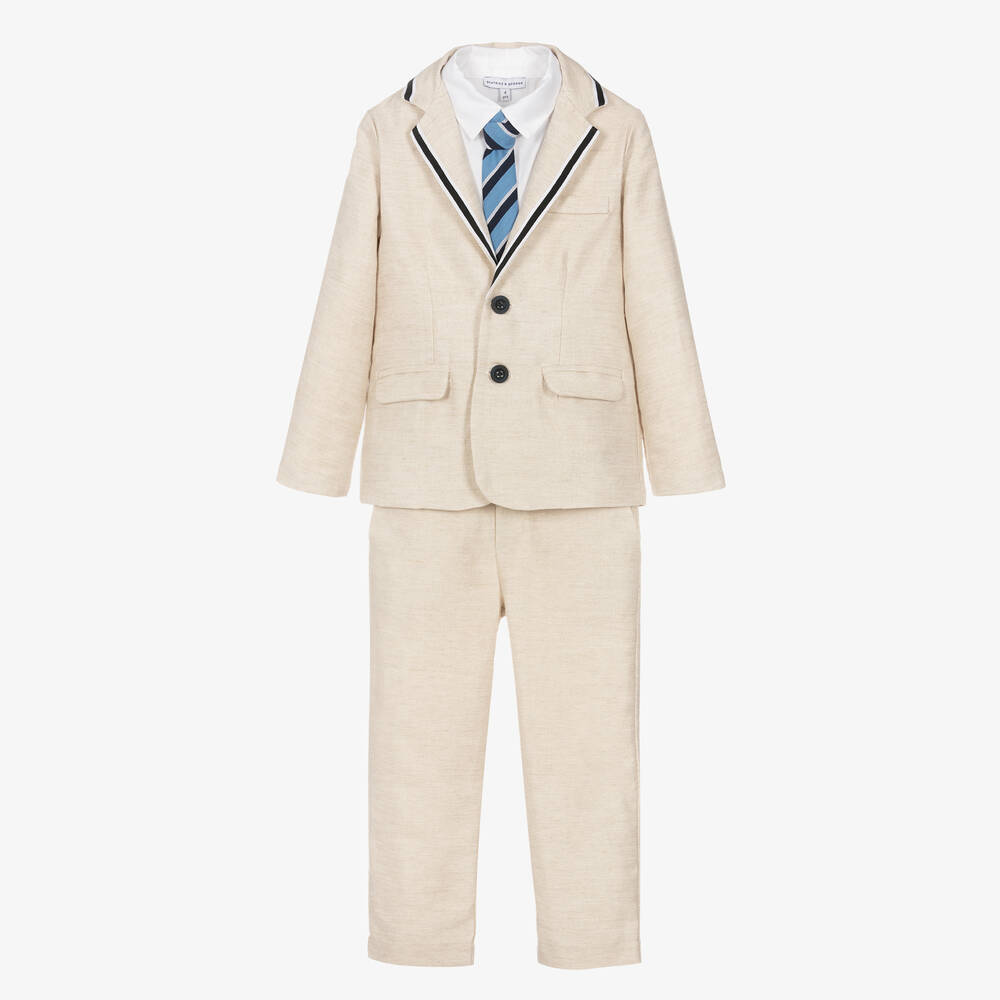 Beatrice & George - Boys Beige Cotton & Linen Suit | Childrensalon