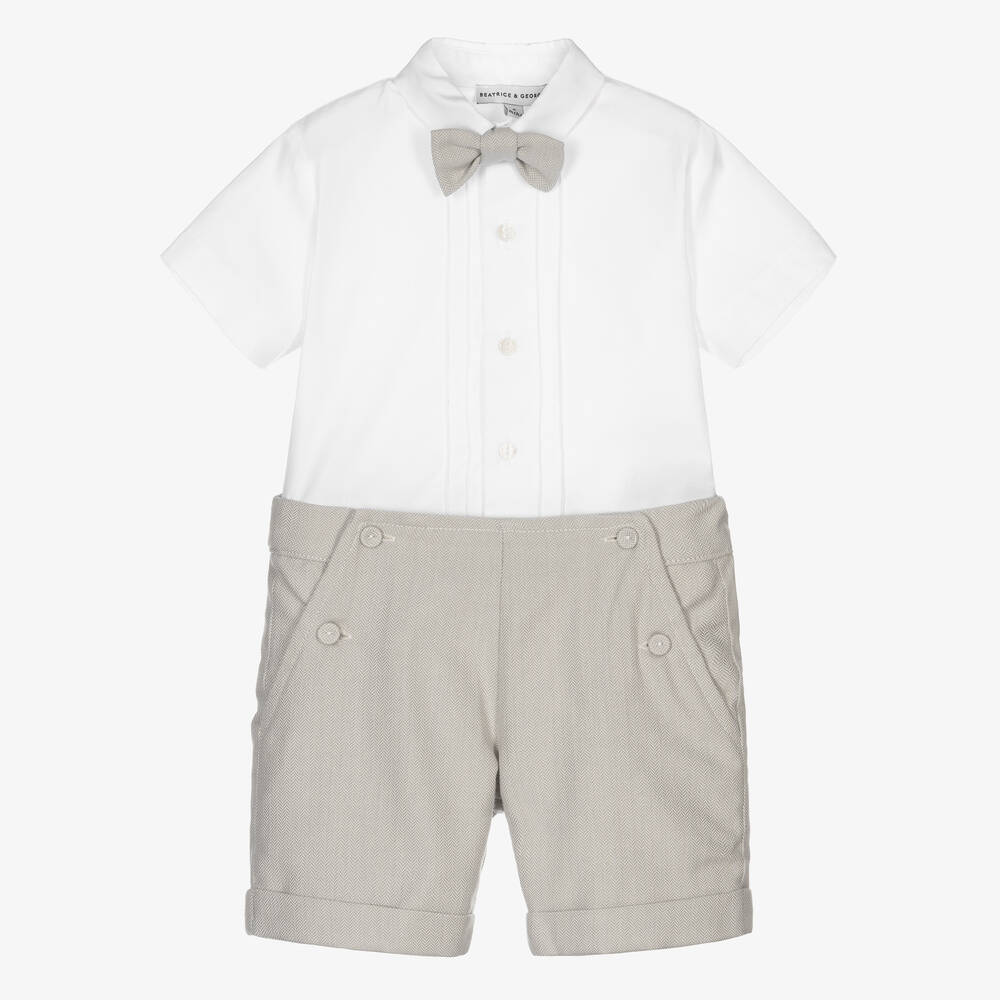 Beatrice & George - Бежевая хлопковая рубашка с шортами для мальчиков | Childrensalon