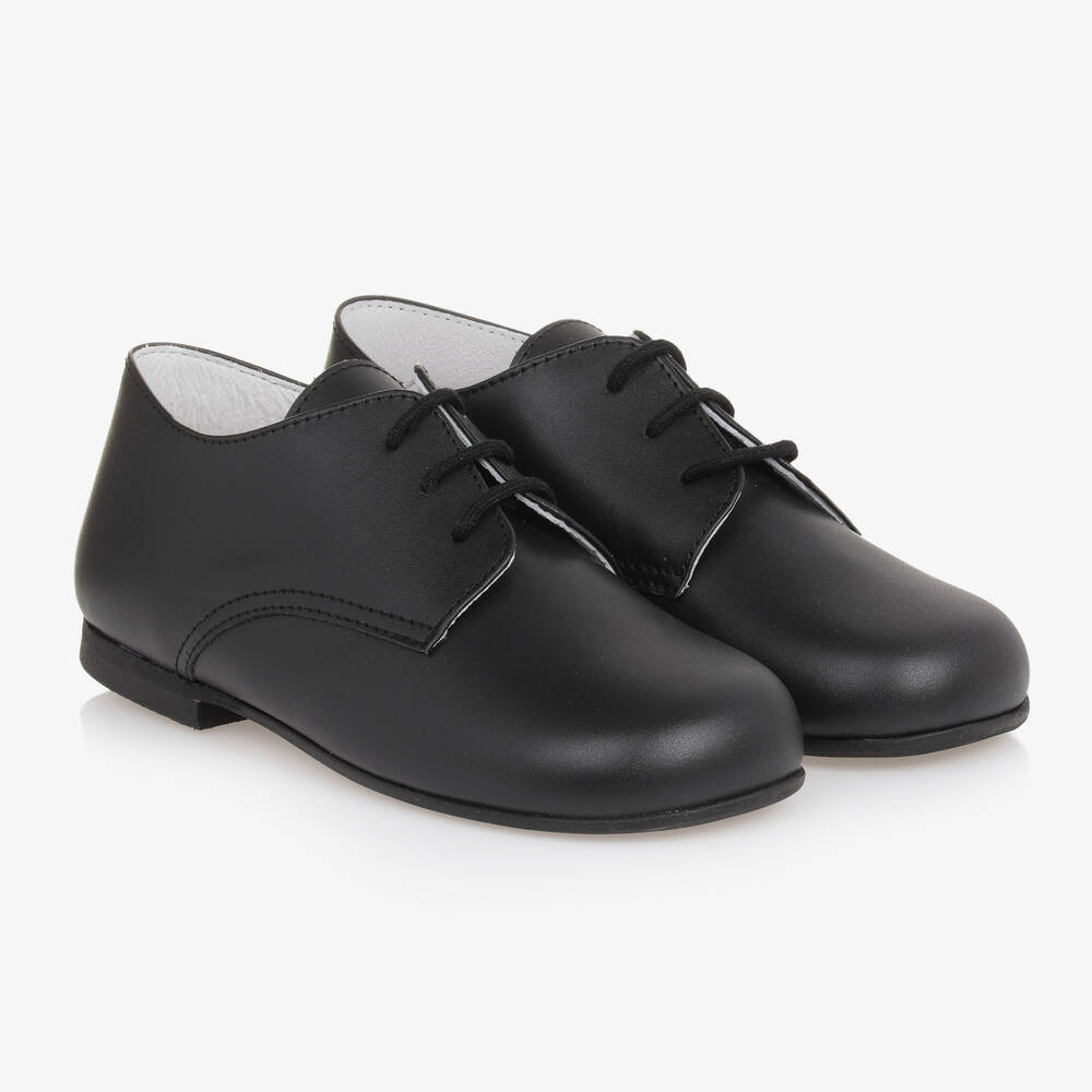 Beatrice & George - حذاء بأربطة جلد لون أسود للأولاد | Childrensalon