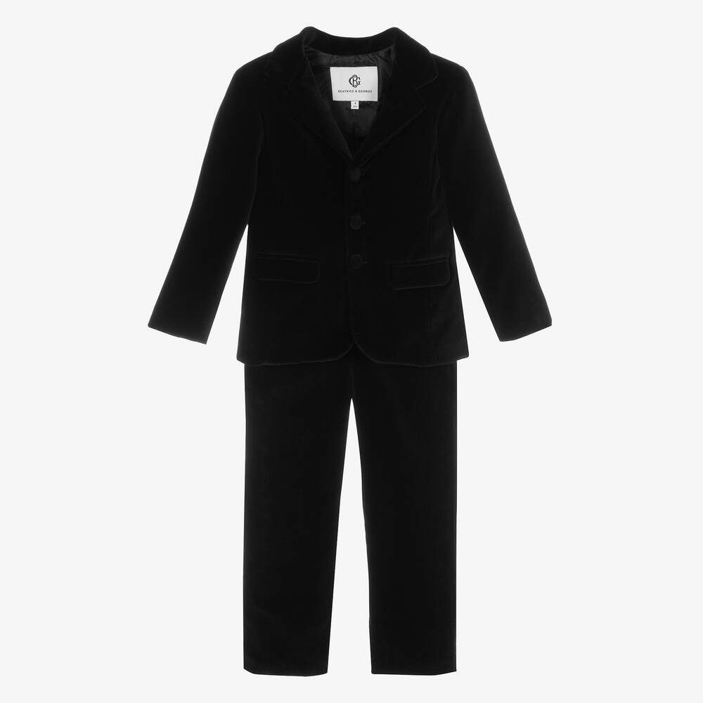 Beatrice & George - Boys Black Velvet Suit | Childrensalon