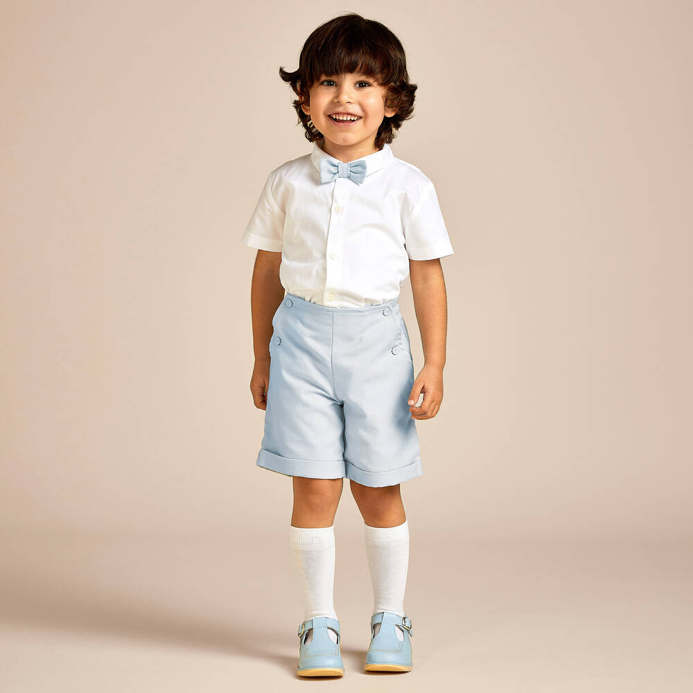 Beatrice & George-Boys Blue Cotton Shorts Set | Childrensalon
