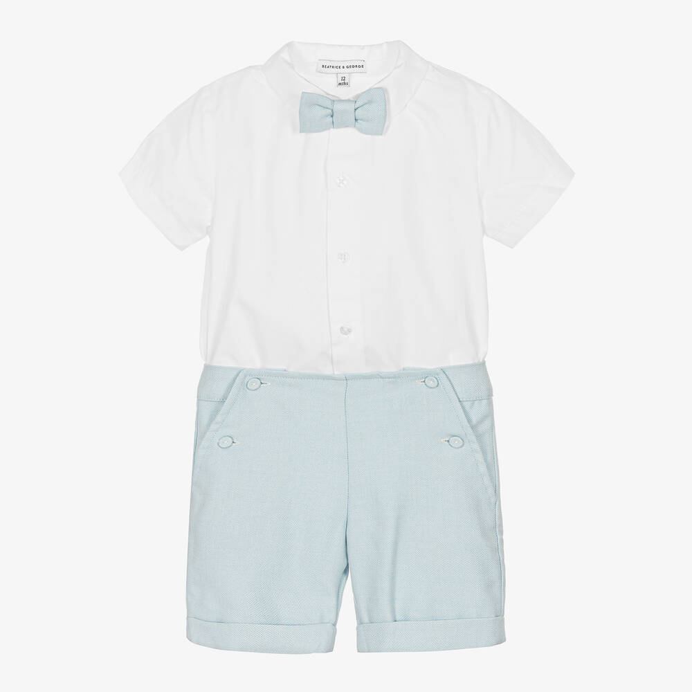 Beatrice & George - Голубой хлопковый комплект с шортами для мальчиков | Childrensalon