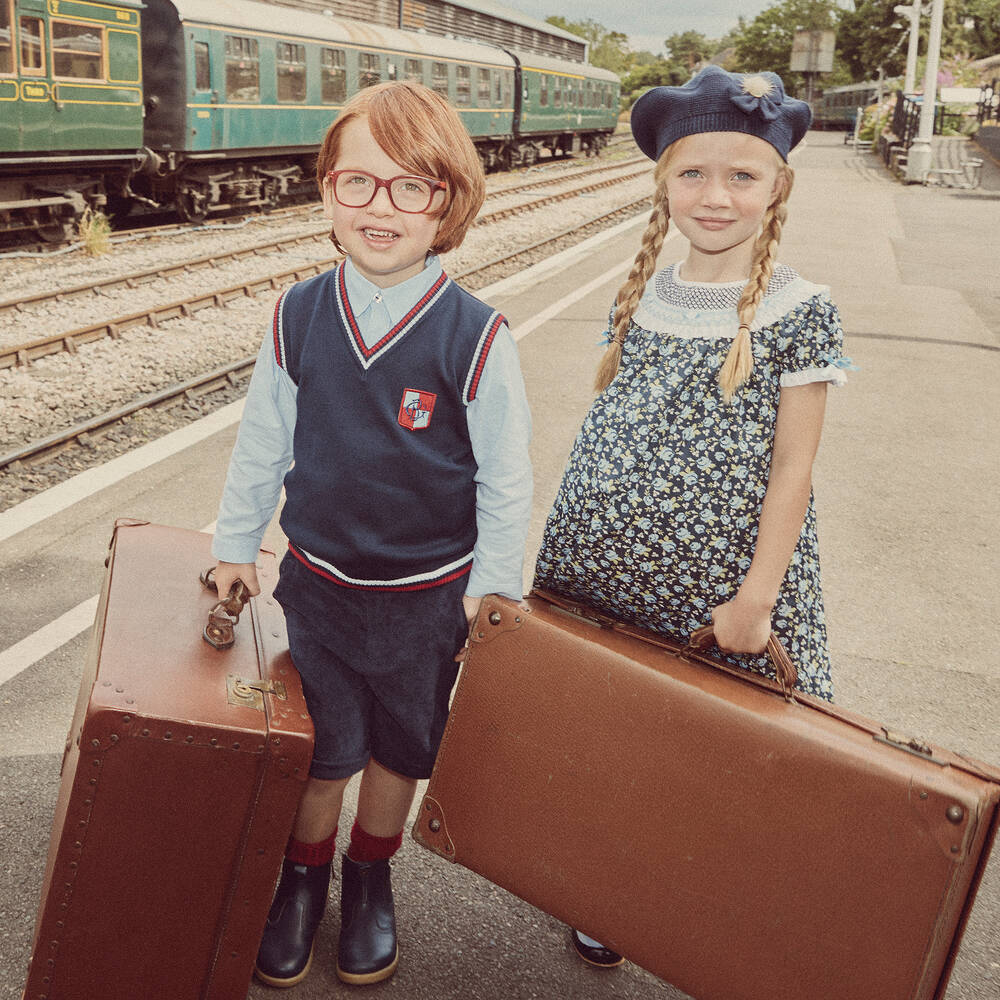 Beatrice & George-Boys Blue Cotton Shorts Set | Childrensalon