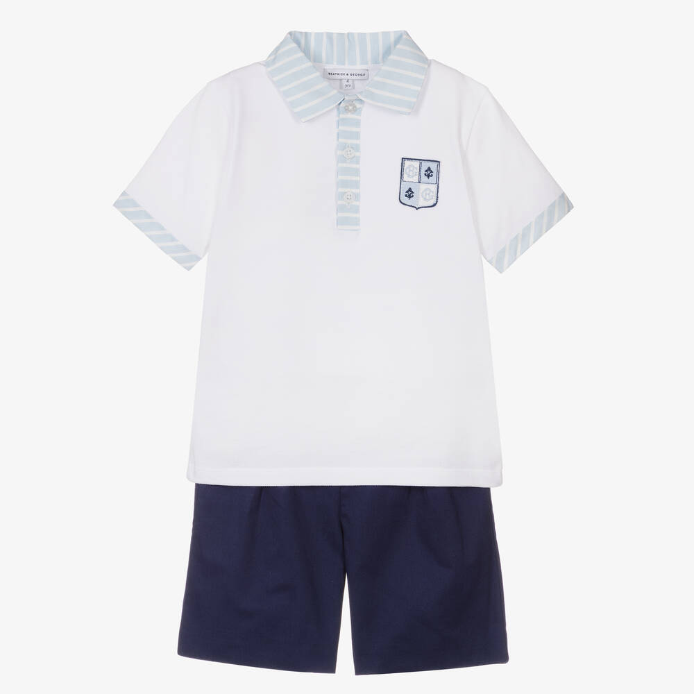 Beatrice & George - Белый топ и синие шорты из хлопка | Childrensalon