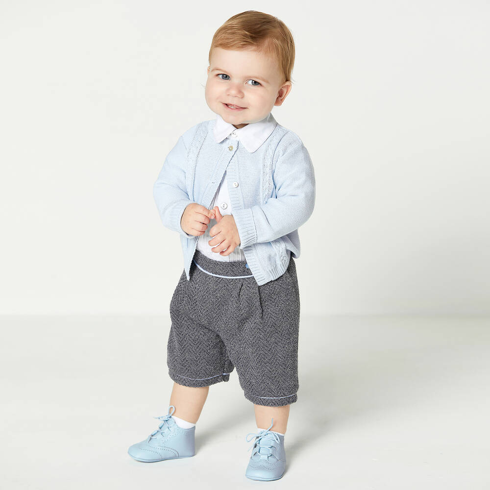 Beatrice & George-Boys Blue & Grey Knitted Shorts Set | Childrensalon