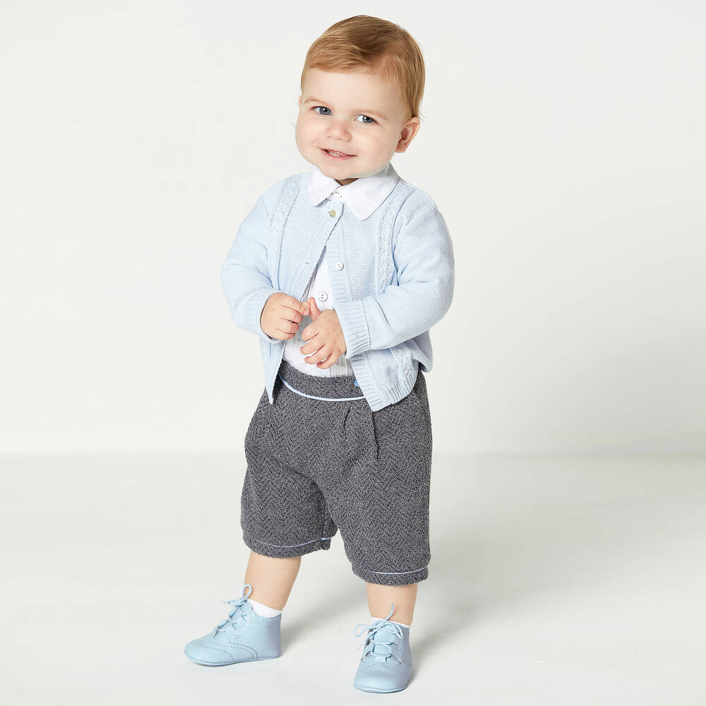 Beatrice & George-Ensemble short gris et bleu en maille garçon | Childrensalon