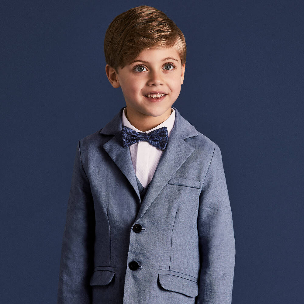 Beatrice & George-Boys Blue Linen Waistcoat Suit  | Childrensalon