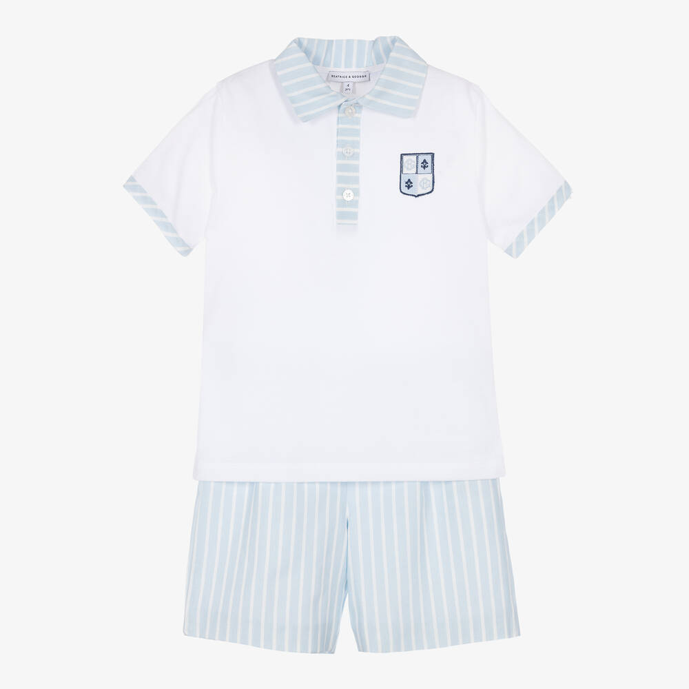 Beatrice & George - Boys Blue Stripe Linen & Cotton Shorts Set | Childrensalon