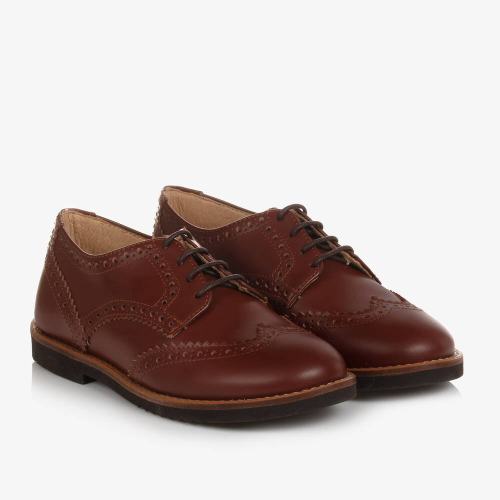 Beatrice & George - Boys Brown Leather Lace-Up Brogues | Childrensalon
