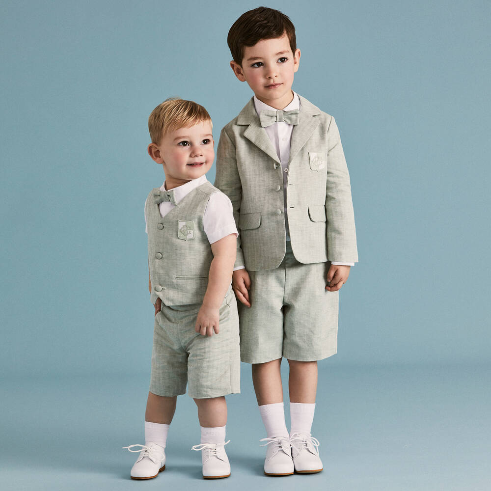 Beatrice & George-Boys Green Cotton & Linen Shorts Suit | Childrensalon