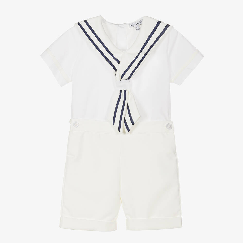 Beatrice & George - Boys Ivory Cotton Sailor Buster Suit | Childrensalon