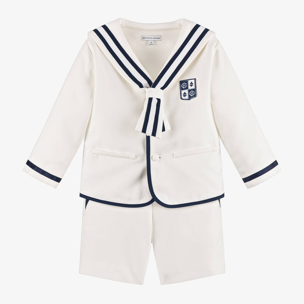 Beatrice & George - Boys Ivory Herringbone Sailor Shorts Suit | Childrensalon
