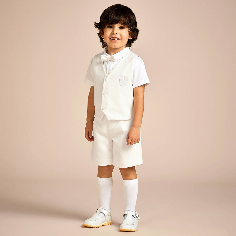 Beatrice & George-Boys Ivory Viscose Shorts Suit | Childrensalon