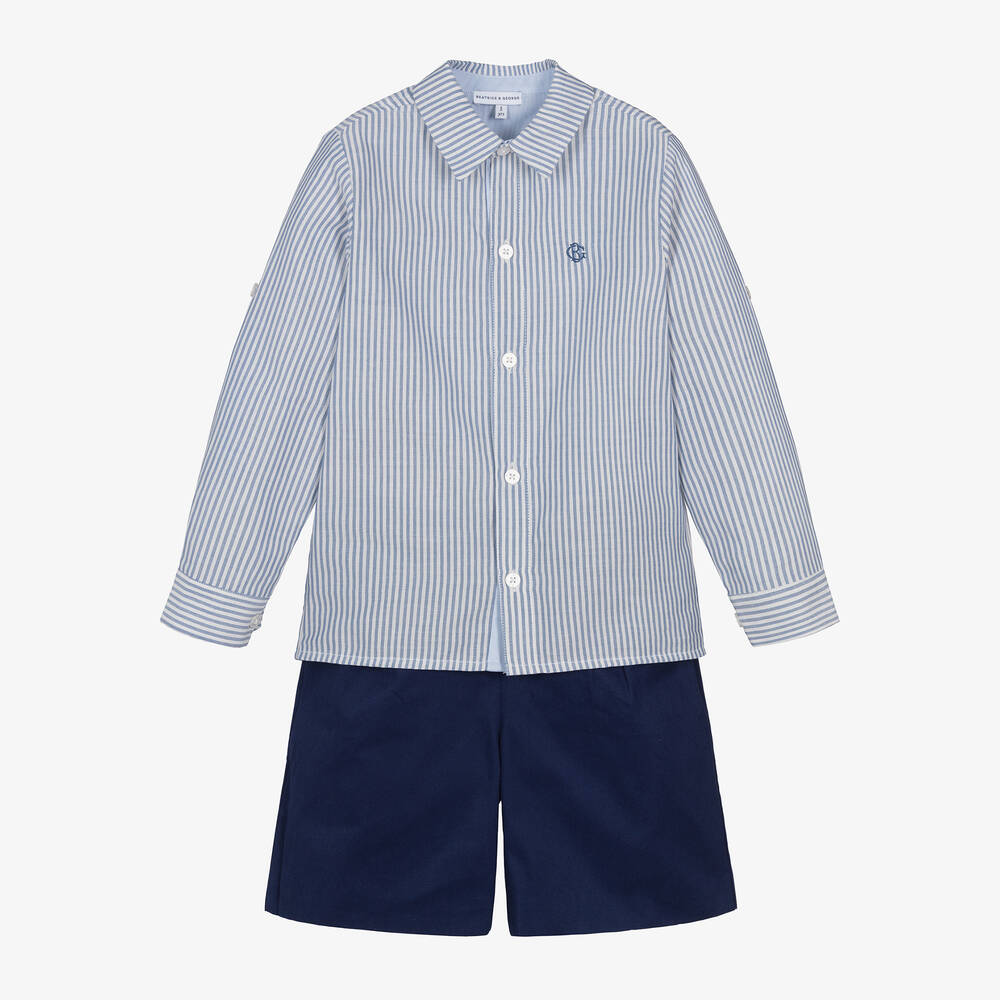 Beatrice & George - Boys Navy Blue Cotton Shorts Set | Childrensalon