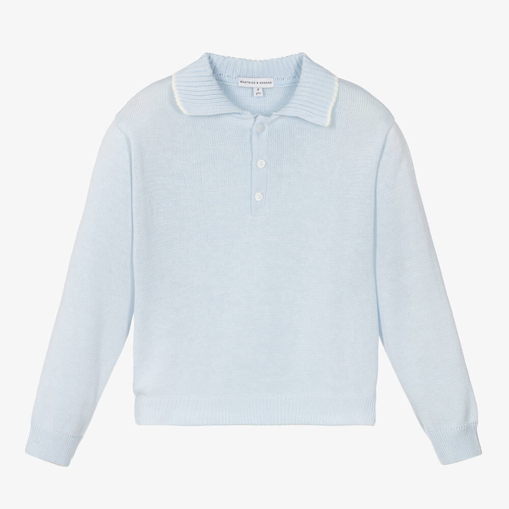 Beatrice & George - Boys Pale Blue Cotton Henley Sweater | Childrensalon