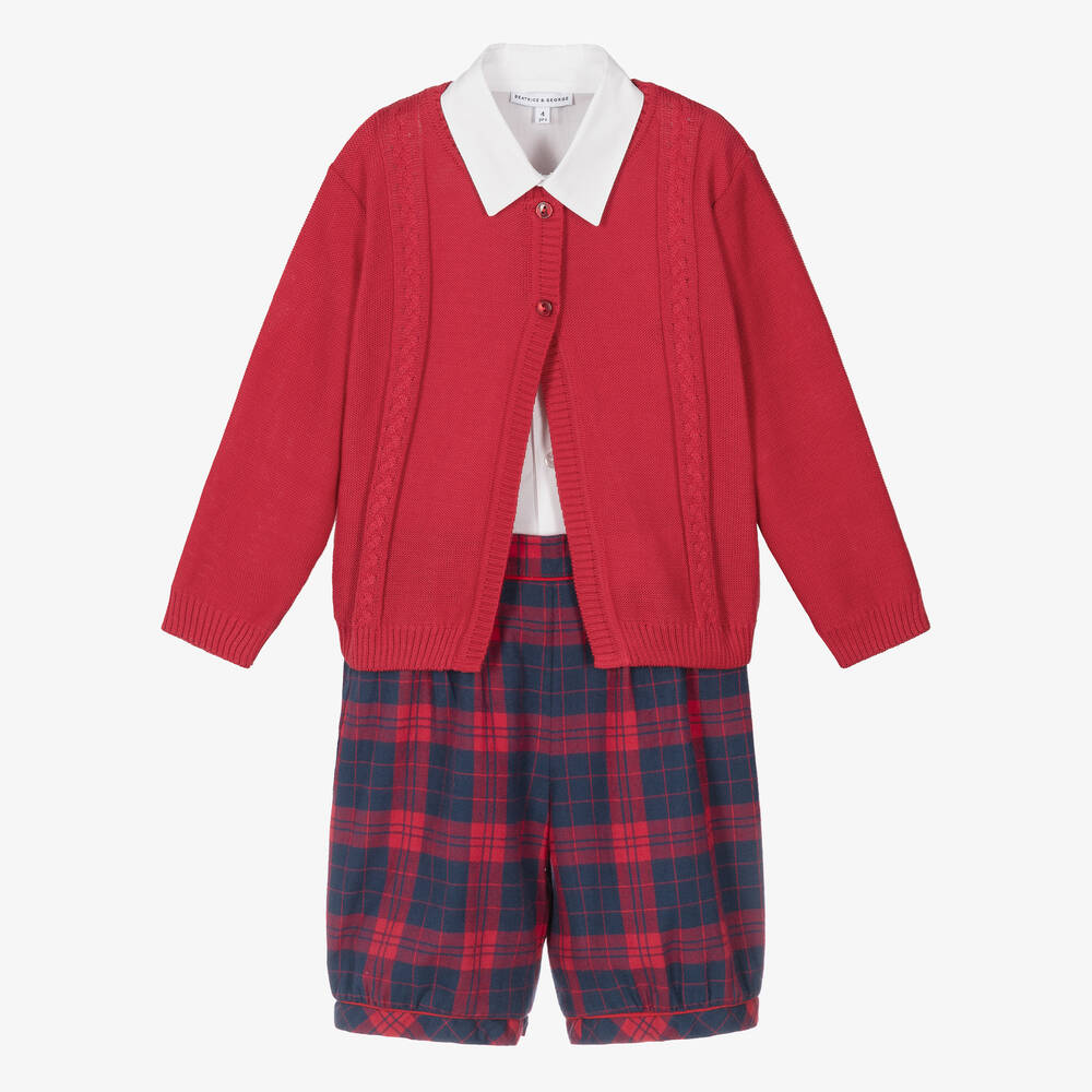 Beatrice & George - Top & Karo-Shorts Set in Rot & Blau | Childrensalon