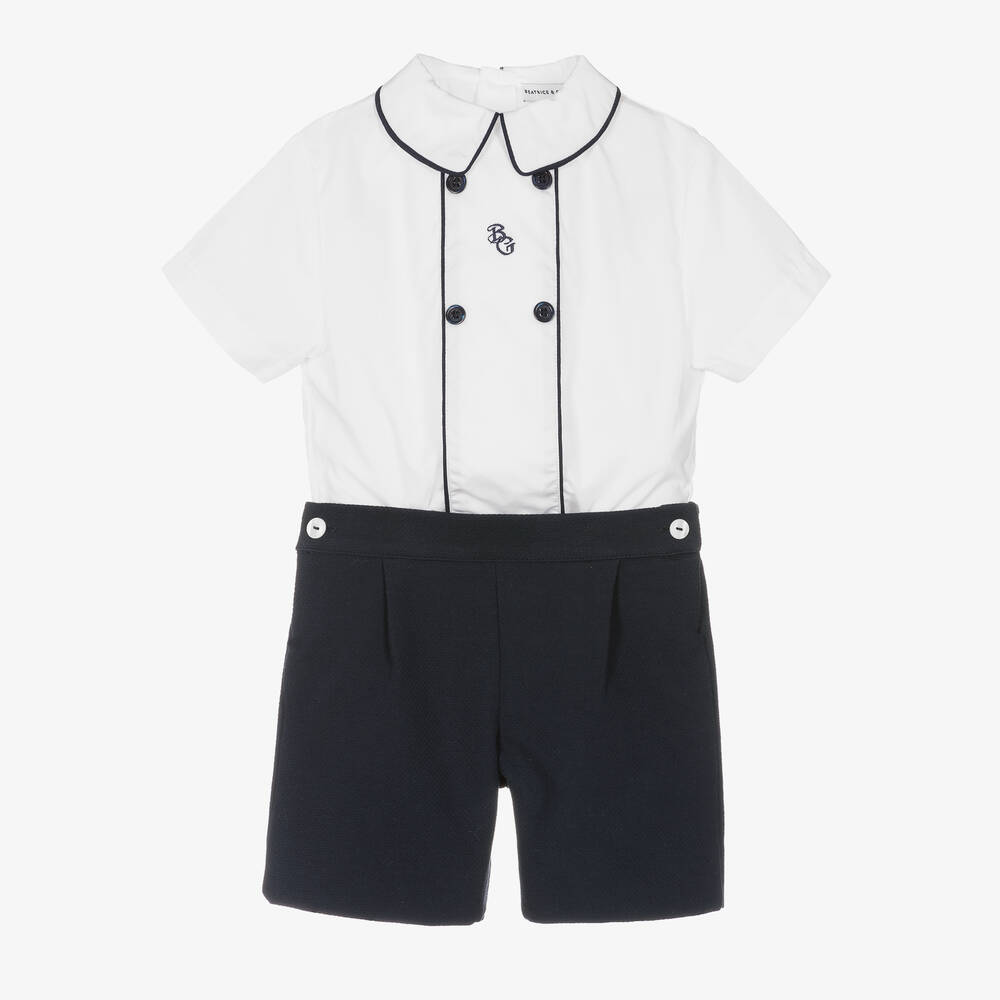 Beatrice & George - بدلة رسمية قطن لون أبيض وكحلي للأولاد | Childrensalon