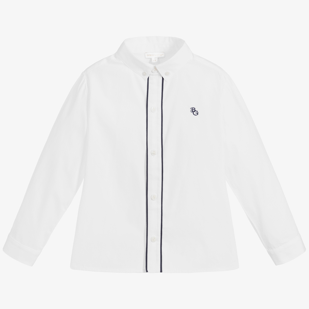 Beatrice & George - قميص قطن بوبلين لون أبيض وكحلي للأولاد | Childrensalon