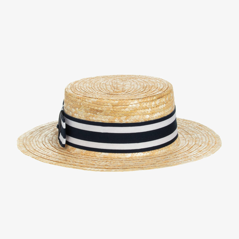 Beatrice & George - Бежевая соломенная шляпа с синей лентой | Childrensalon