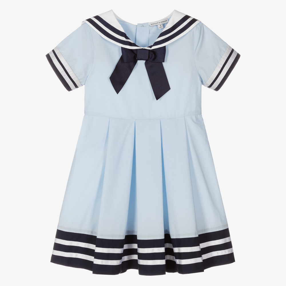 Beatrice & George - Girls Blue Cotton Sailor Dress | Childrensalon