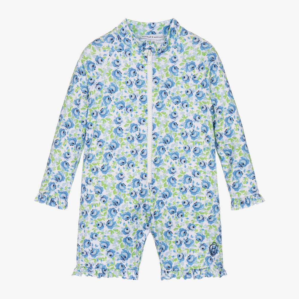 Beatrice & George - Girls Blue Floral Sun Suit | Childrensalon
