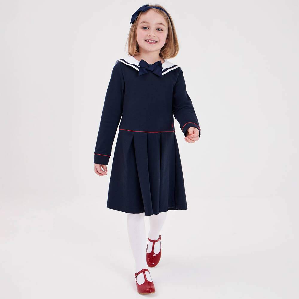 Beatrice & George-Robe de marin bleue en jersey de coton Milano fille | Childrensalon