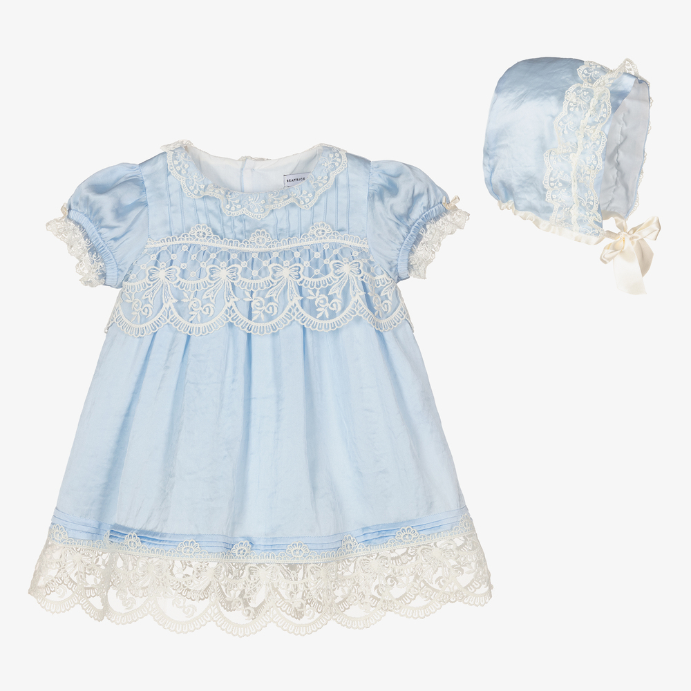 Beatrice & George - Girls Blue Satin Dress Set | Childrensalon