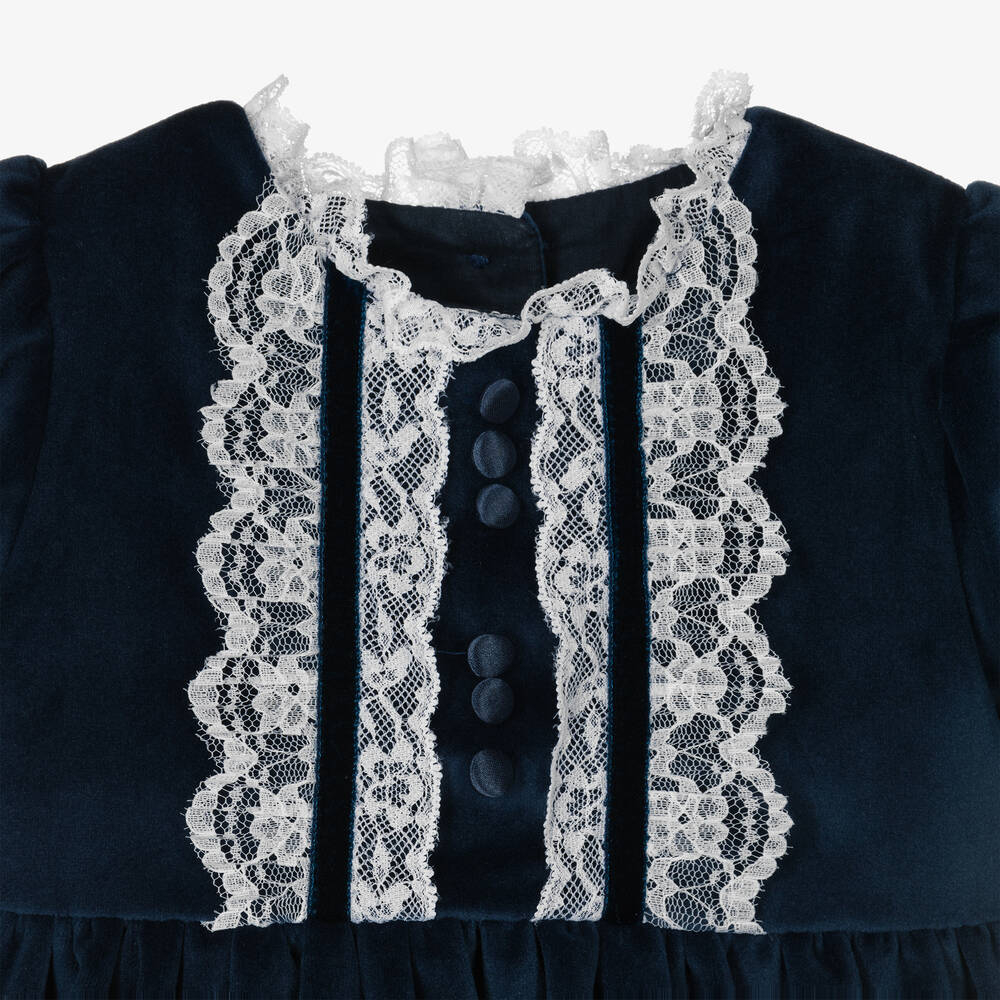 Beatrice & George - Girls Blue Velvet & Lace Dress