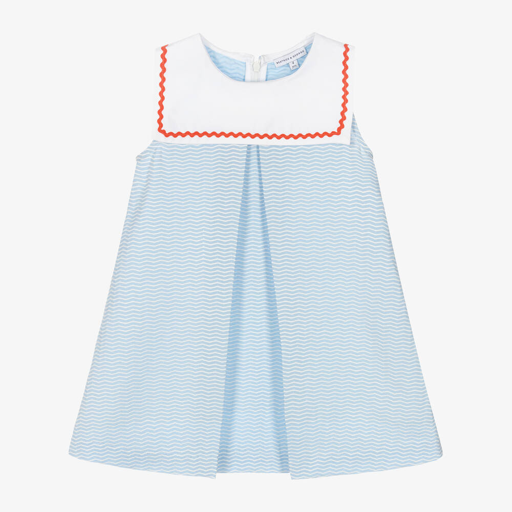 Beatrice & George - Girls Blue Viscose & Cotton Sailor Dress  | Childrensalon