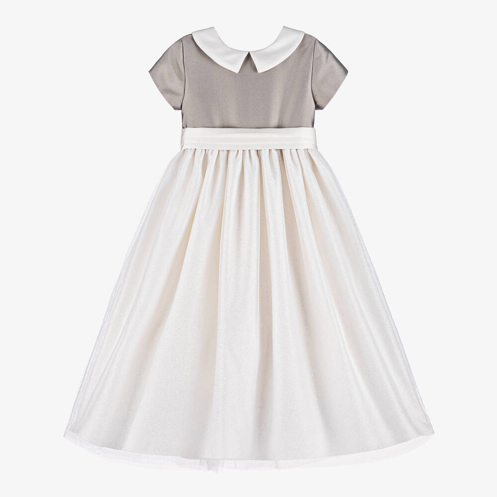 Beatrice & George - Girls Bronze Satin & Ivory Tulle Dress | Childrensalon