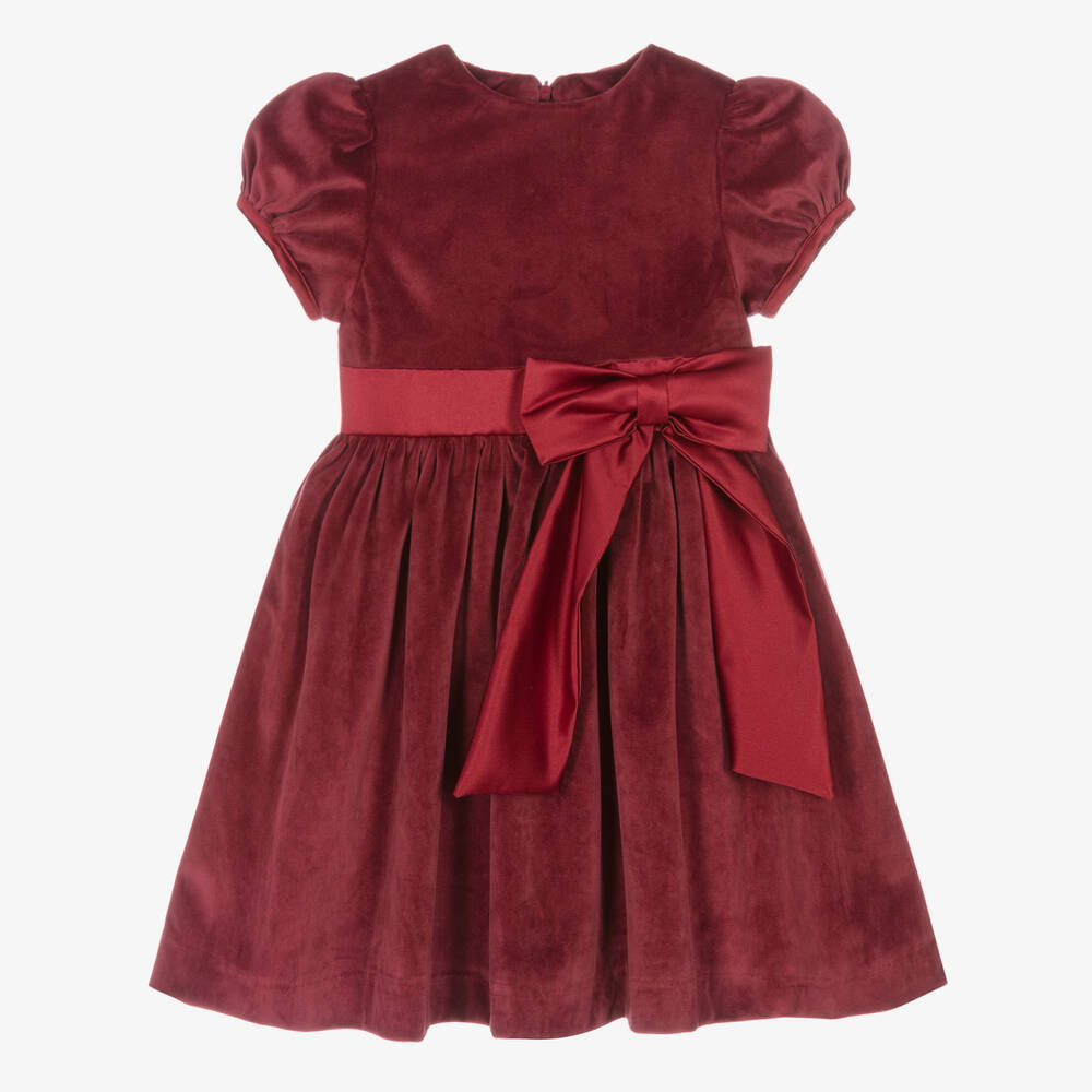 Beatrice & George - Girls Burgundy Red Velvet Dress | Childrensalon