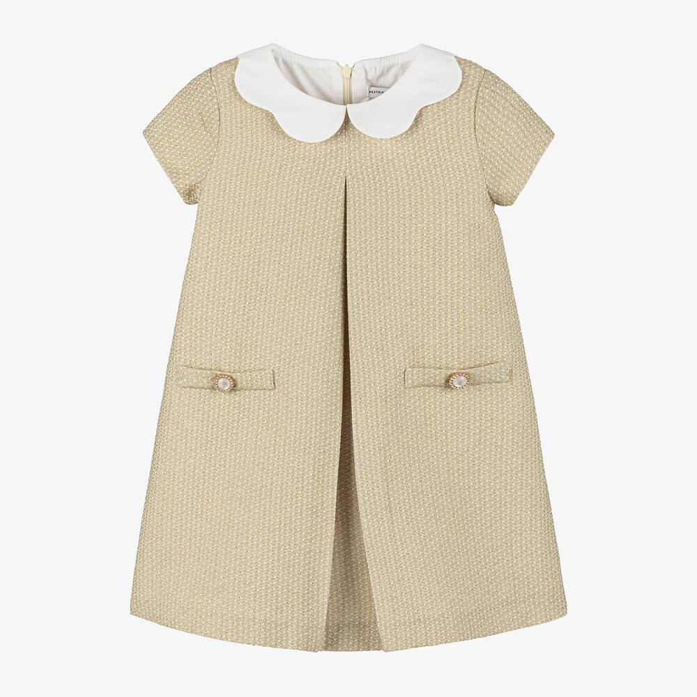 Beatrice & George - Girls Glittery Gold Jacquard Dress | Childrensalon