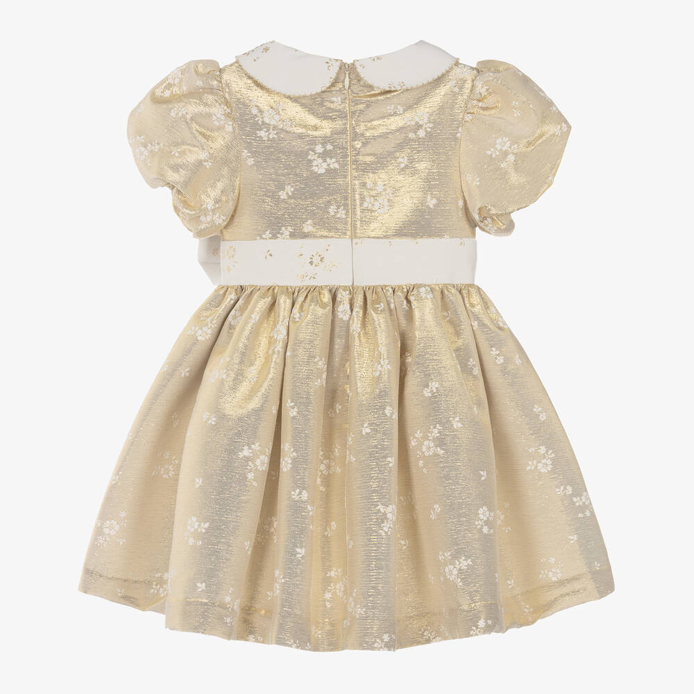 Beatrice & George - Girls Golden Floral Jacquard Dress | Childrensalon