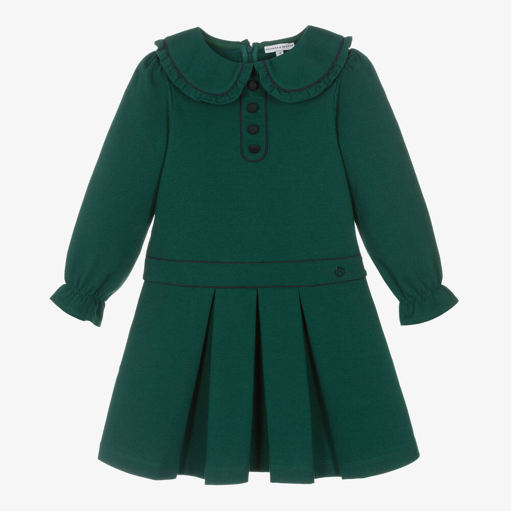 Beatrice & George - Girls Green Milano Cotton Jersey Dress | Childrensalon