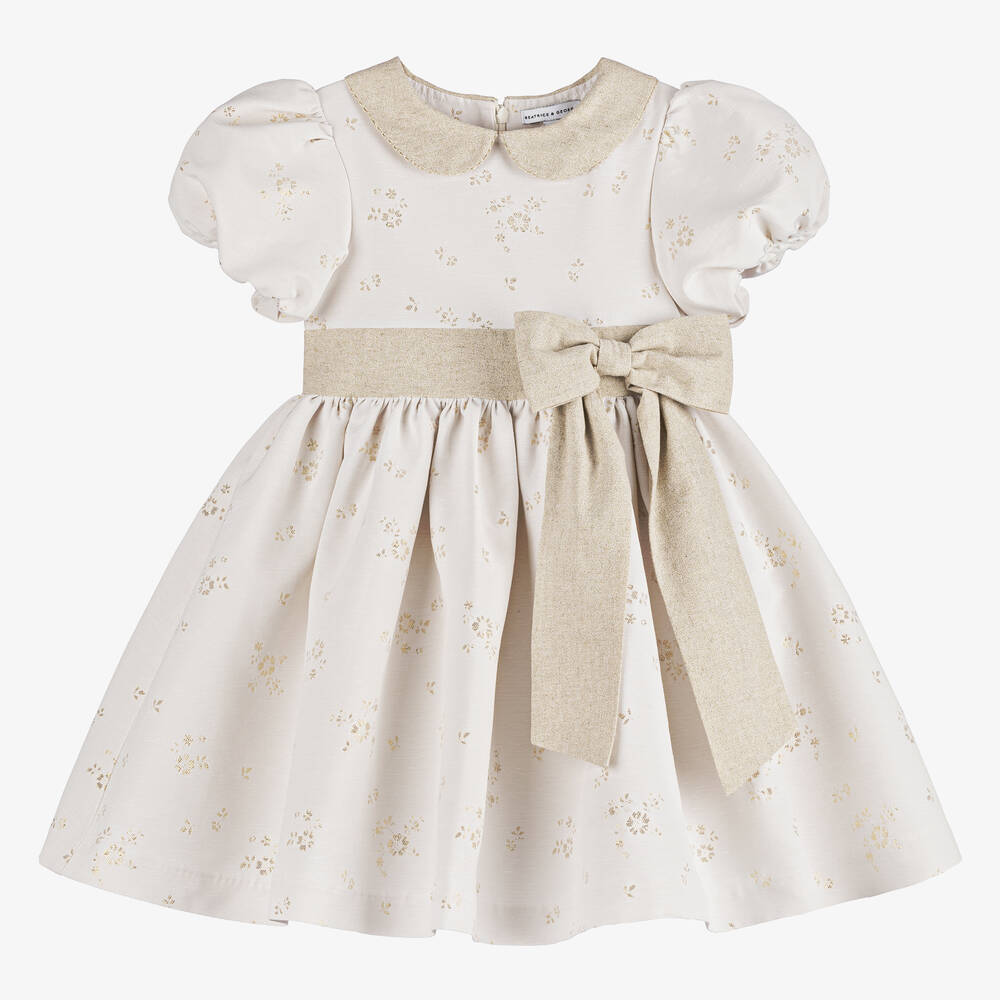 Beatrice & George - Girls Ivory Floral Jacquard Dress | Childrensalon